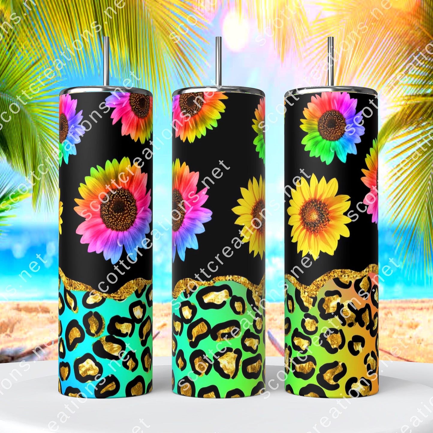 Bright Colorful Leopard Sunflower Tumbler