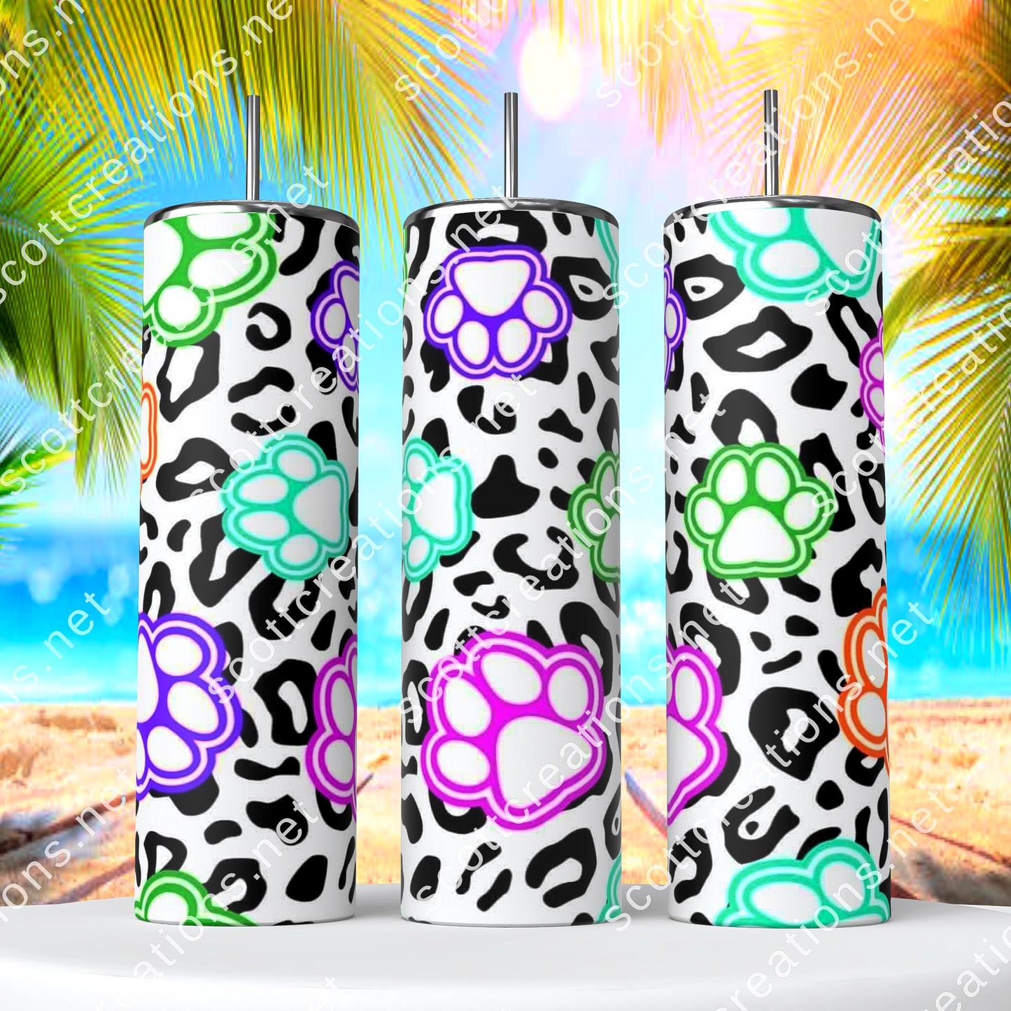 Bright Paw Print Tumbler
